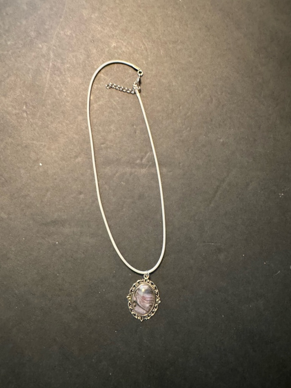 Vintage Silver-Tone Purple Marbled Pendant Necklace - Women Jewelry